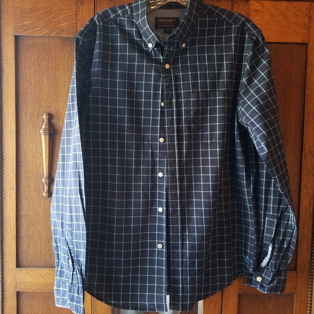 American Eagle Navy & Aqua Checked Shirt M/M